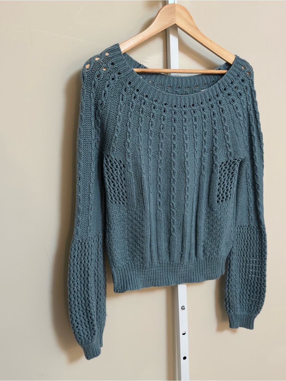 Guinevere Anthropologie M Wool Alpaca Pointelle Cable Knit Sweater